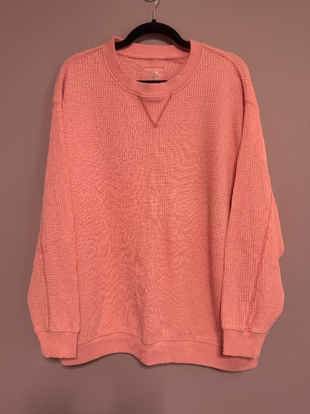 Aerie Waffle Sweatshirt in Coral Pink, Size Large